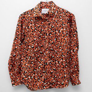 The Shirt Rochelle Behrens Leopard Print Blouse Button Front Top Orange Size XS